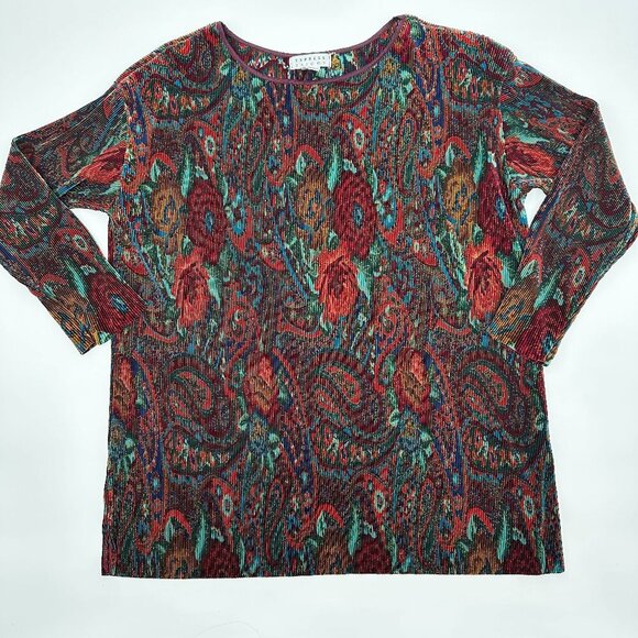 Vintage Express Tricot Oversized Crinkle Blouse Floral SMALL Dark Romantic Shirt - Picture 1 of 5